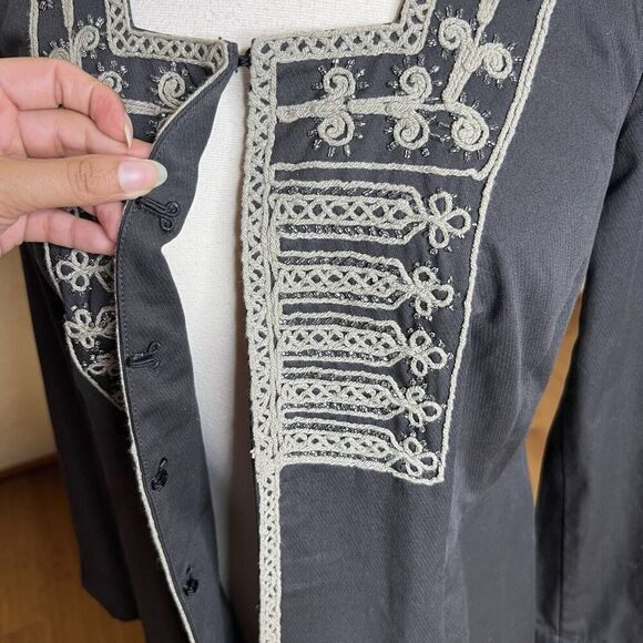 Cabi Jacket Womens 4 Charcoal Turkish Delight Embroidered Beaded Military - Picture 4 of 10